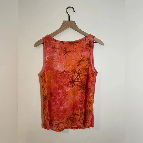 J. Jill Love Linen Orange/Red Tropical Palm Sleeveless Top Shirt Small - Picture 2 of 6